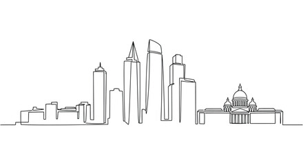 Fototapeta premium Modern cityscape continuous line drawing with cityscape, skyscrapers