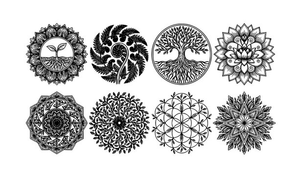 Elegant Mandala Lace Ornament Vector Collection Black and White Decorative Round Patterns