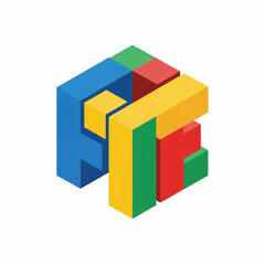 Fototapeta premium Abstract geometric shape made of colorful blocks.