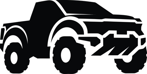 Black truck icon, off-road vehicle silhouette, rugged pickup truck, monochrome illustration © MD SABBIR  HOSSAIN
