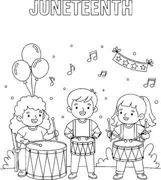 Children playing drums for Juneteenth celebration