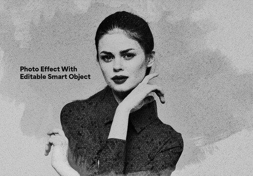 Pencil Sketch Photo Effect Template With Editable Smart Object