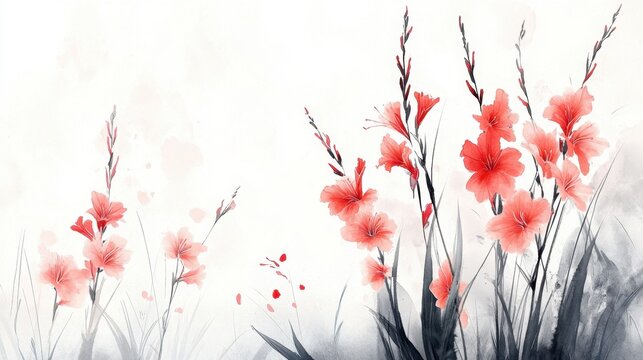 Watercolor Painting of Red Gladioli