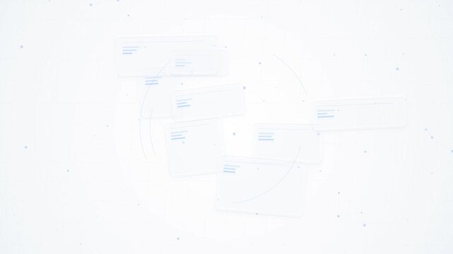 Digital interface with floating data cards and network lines background