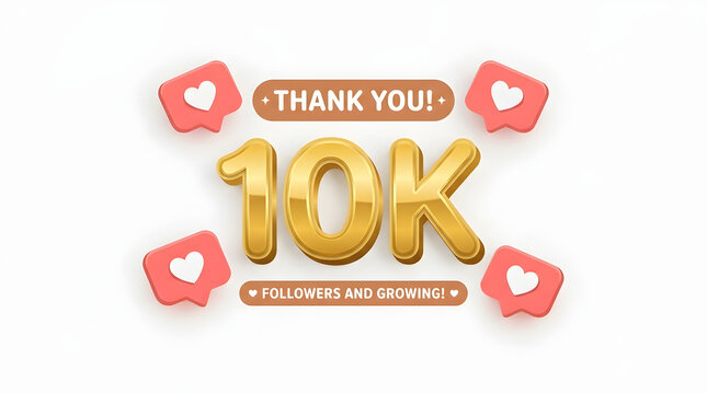 Golden 10k followers thank you social media banner isolated on white background