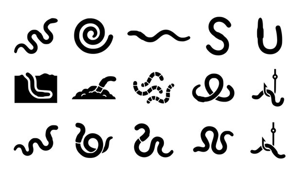 Earthworm silhouette vector set simple flat worm icon collection