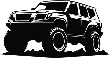 Off-road SUV, 4x4 vehicle, black silhouette, vector illustration, automotive design © MD SABBIR  HOSSAIN