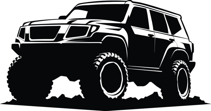 Off-road SUV, 4x4 vehicle, black silhouette, vector illustration, automotive design