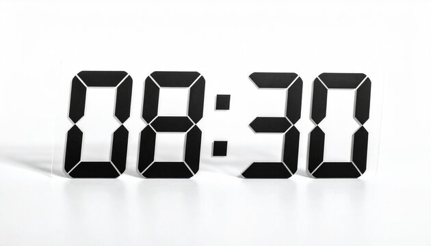 Digital clock numbers read eight thirty against a plain white background for minimalist layouts.