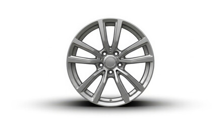 Obraz premium Silver metallic alloy car wheel rim shown in a crisp studio photo representing high performance automotive parts for luxury vehicles