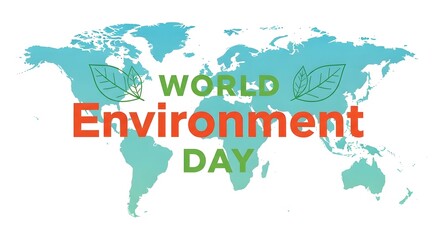 Naklejka premium World environment day banner with world map and green leaves