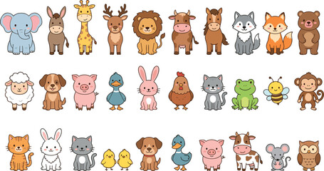 Cute Cartoon Animals Vector Vector Illustration Set Featuring Farm Animals Wild Beasts and Domestic Pets for Kids Education and Children Book Design © Ajad