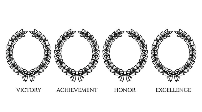 Laurel wreaths circular symmetrical leaves tied bottom victory achievement honor excellence traditional symbols success recognition accomplishment distinction merit
