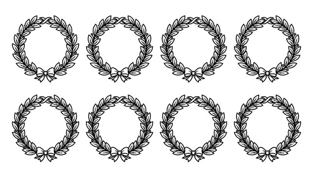 Eight laurel wreaths circular symmetrical leaves tied bottom traditional symbols victory honor achievement excellence recognition success distinction merit