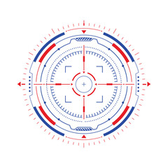 Naklejka premium Futuristic hud target reticle, digital crosshair design element, scifi interface element, vector graphic for gaming or ui design