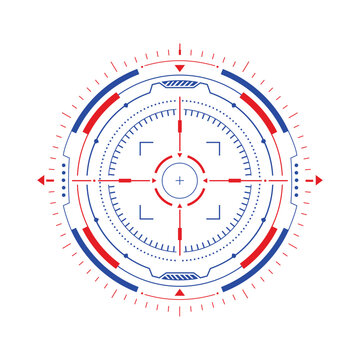 Futuristic hud target reticle, digital crosshair design element, scifi interface element, vector graphic for gaming or ui design