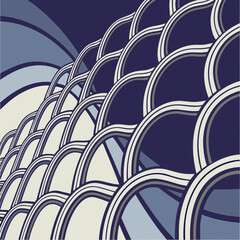 Abstract pattern of overlapping wavy lines resembling fish scales or ocean waves in cool tones © md