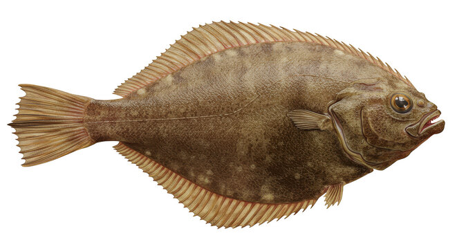 Brown flatfish on white background