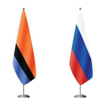 Chagos Islands and Russia flags on flagpoles for official ceremonies and meetings, transparent background vector