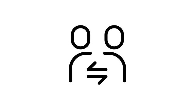 A simple white icon showing two user figures with an exchange arrow symbol representing account transfer or user switching