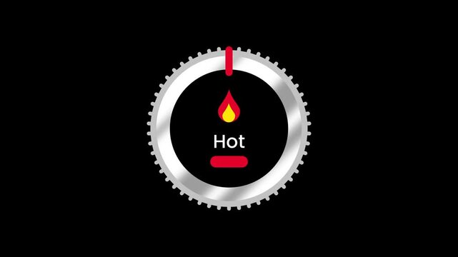 A metallic circular dial knob labeled Hot with a red temperature indicator needle for thermostat or heating control settings