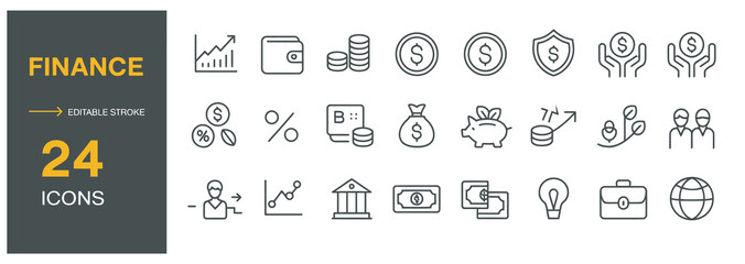Modern collection of twenty four financial line icons with editable stroke for business © tareq
