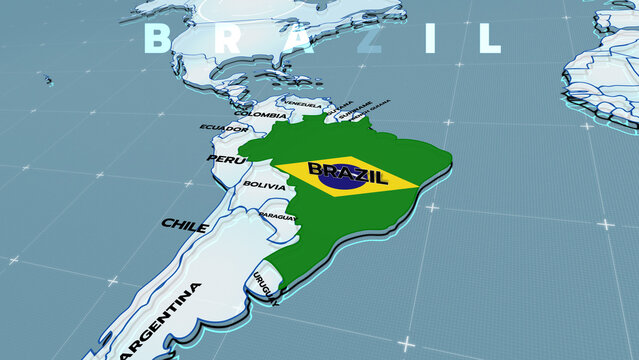 a futuristic 3D map showing part of Brazil, South America, map of South America, Brazil map, BRAZIL FLAG,