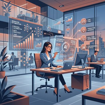 Rising Profit Charts in a Futuristic Business Workspace