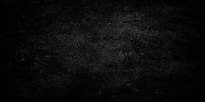 A dark and dirty grunge paper texture background with a rough black concrete wall pattern creates an old vintage grey stone surface backdrop for a blank chalkboard design