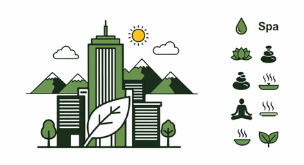 Fototapeta premium Green City Spa Mountain Landscape.