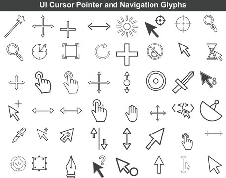 Professional interface cursor pointer and navigation line icons for website interaction and software application user experience