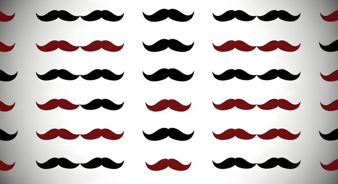 Seamless pattern of black and red mustache silhouettes