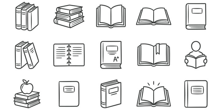 School Books and Study Icons Set