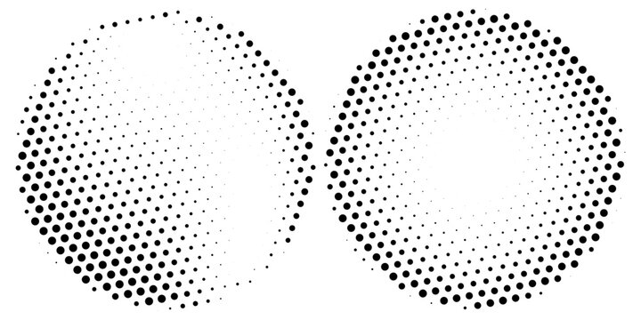 Set of three abstract black halftone dots circle frames on white background