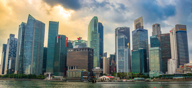 Singapore - 25 December, 2025: Panorama cityscape of Raffles Place in Downtown Core. Financial Centre with office buildings and corporate towers, such as banks and offices of international companies