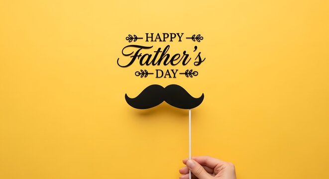 Black mustache prop with Father Day text on yellow background