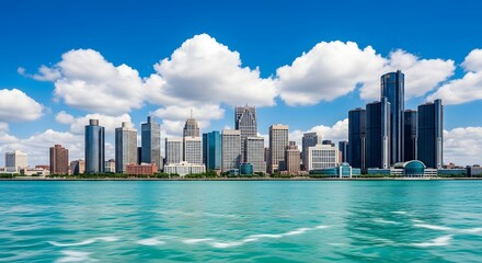 Fototapeta premium City skyline across blue water