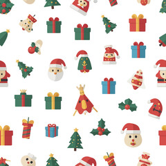 Naklejka premium A festive pattern featuring various holiday-themed icons and symbols on a white background