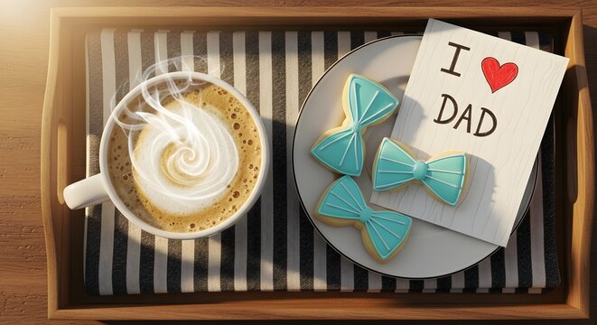 Coffee and bow tie cookies with Father's Day note