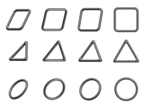 3D風立体的な幾何学シェイプのバリエーションセット 厚みのある図形ポップなデザインパーツ
