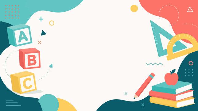 Colorful Educational Background with ABC Blocks, School Supplies, and Blank Copy Space for Back to School Presentation and Kids Learning Template