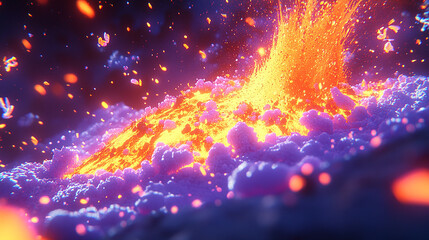 Fototapeta premium Abstract Fiery Energy Eruption with Glowing Particles and Vibrant Light Effects