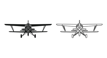 Biplane aircraft silhouette black and white line art silhouette © MdShifulIslam
