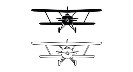 Biplane aircraft silhouette black and white outline style © MdShifulIslam