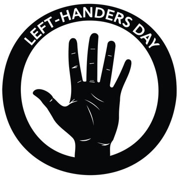Left handers day celebratory circular emblem vector silhouette illustration line art sign.