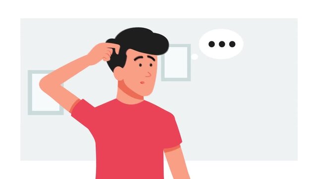 Confused Young Man with Question Mark Animated Character Showing Uncertainty Problem Solving and Decision Making Concept in Flat Style
