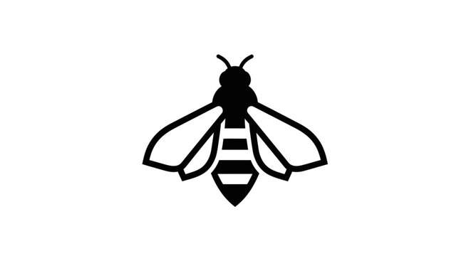 Black and white bee insect icon.