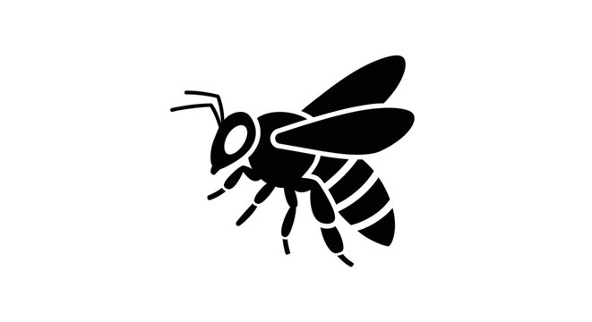 Black and white bee insect illustration.