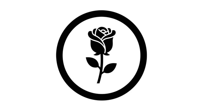 Black rose icon in circle logo.