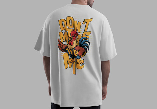 Trendy Rooster Cartoon Tshirt Design With Bold Typography